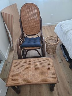 Wicker Rocking Chair with matching table and trash bin