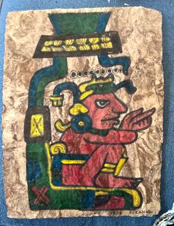 Acrylic on Bark by El Canul signed 1993