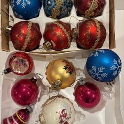13 Vintage Glass Christmas Ornaments Bell Hand Painted