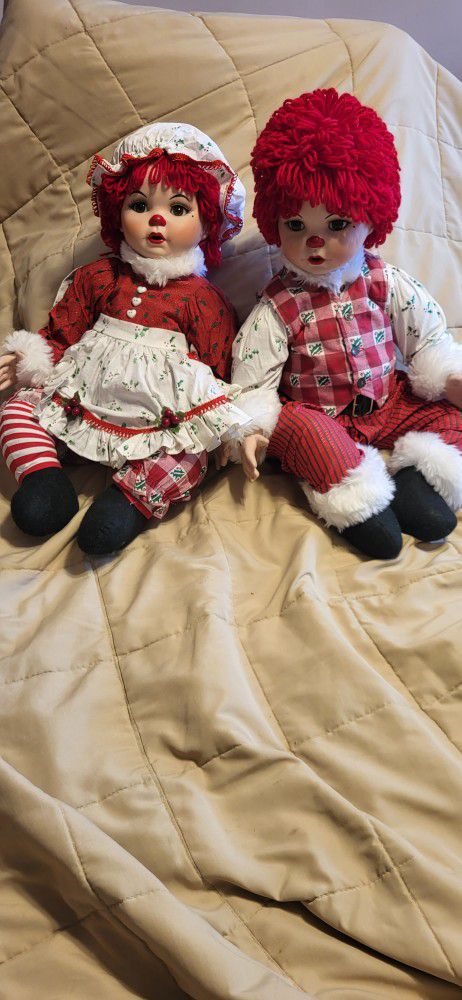 Marie Osmond Raggedy Ann & Andy Christmas Dolls 20"
