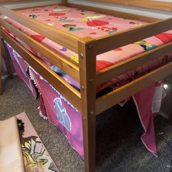 Twin Jr. Loft Bed With Ladder With Princess Pink Tent