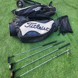 Titleist Golf Bag, Cart & Clubs Lot