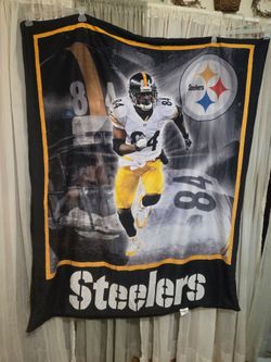 PITTSBURG STEELERS ANTONIO BROWN ROYAL PLUSH RASCHEL THROW BLANKET 56" X 44"