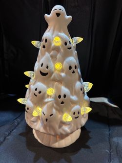 Halloween Light Up Ceramic GHOSTS Tree! Battery operated (batteries not included)