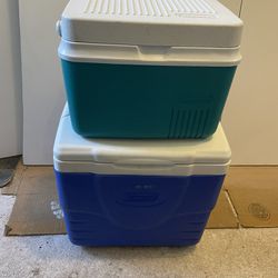 2 Blue Coolers 12? Can And 6 Can Size 