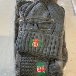 Designer Gucci Scarf And Hat Set With Matching Frames