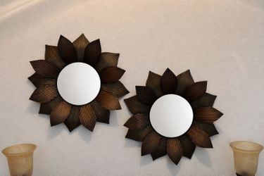 2 Sunburst Wall Mirrors – Bronze Decorative Set