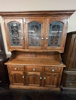 Rustic Hardwood China Cabinet with Glass Doors - no glass shelves
