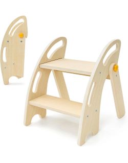 Wooden Toddler Step Stool with Anti-Tip Design