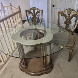 French Antique Style Glass Top Table With 2 Chairs