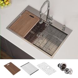 StillSteel 33 in. Drop-In Single Bowl 18-Gauge Stainless Steel Workstation Kitchen Sink with Accessories