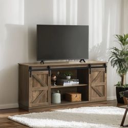 🎄Xmas Sale🎄 Homy Casa · Antwerp 58" Farmhouse TV Stand with Sliding Barn Doors, Rustic Brown