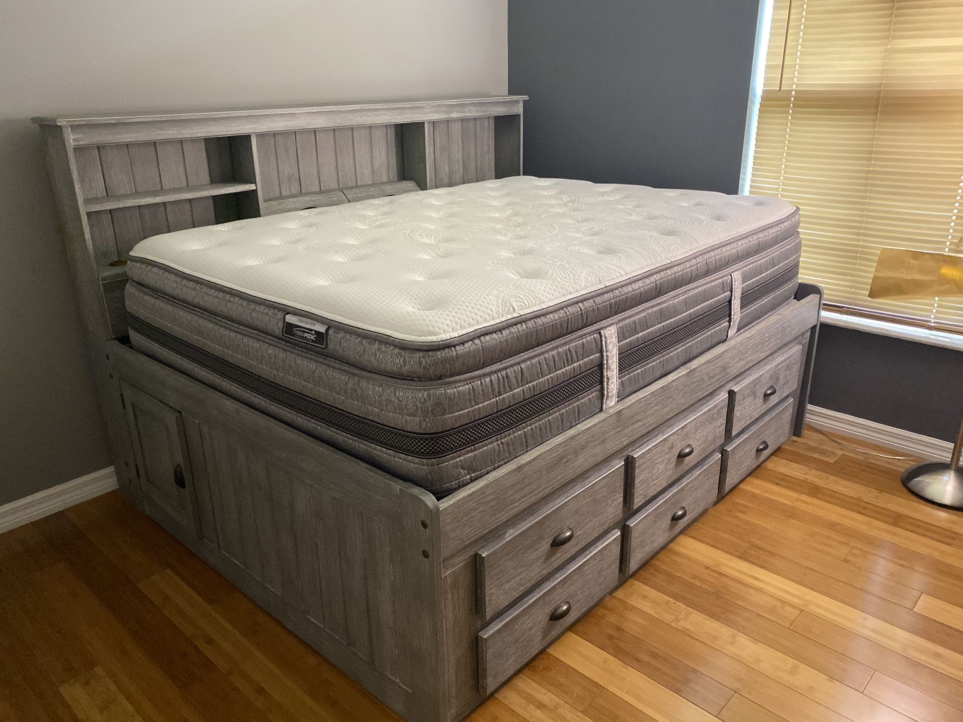 Bed with drawers and mattress