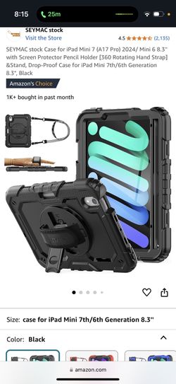 SEYMAC Case for iPad Mini 6 / 7. 8.3'' 2021 2024 with Screen Protector Pencil Holder 6th