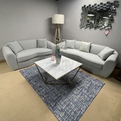 Carmel Silver Gray Bouclé Living Room Set / 2pc