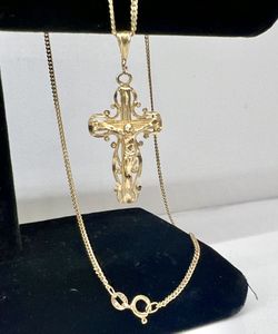 ✝️ 14k Yellow Gold Crucifix Pendant/Cuban Link Necklace 
