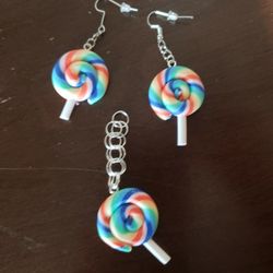 Acrylic Rainbow Lollipop Earrings & Matching Pendant
