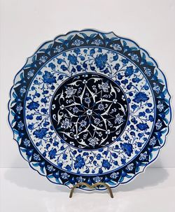 Vintage Turkish Handmade Decorative Plate Original Iznik Design 16th Century 13”.