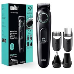 Braun All-In-One Style Kit Series 3 3450, 5-in-1 Trimmer for Men with Beard Trimmer, Ear & Nose Trimmer, Hair Clippers & More, Ultra-Sharp Blade, 40 L