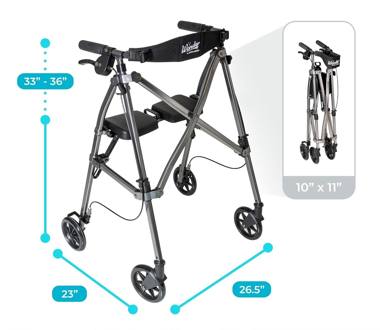 Brand New: Stander Wonder Rollator. Lightweight Folding Space Saver Mobility Rolling Walker for Seniors and Adults.