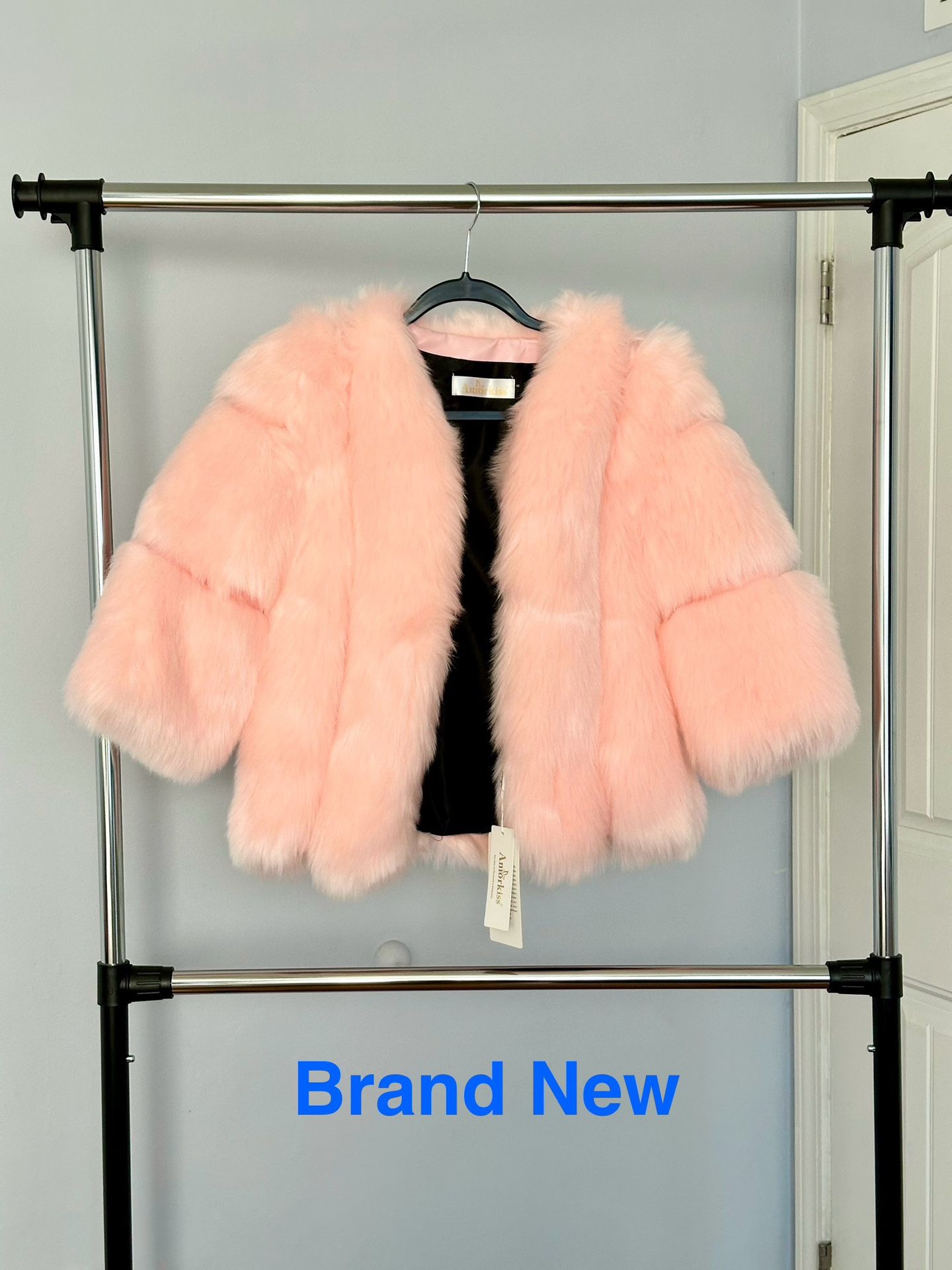 Brand New Pink Faux Fur Coat Jacket Size S