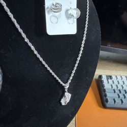 Our Lady of Guadalupe Pendant Necklace w/ 24” Stainless Steel Chain + CZ Small Hoop Earrings – New