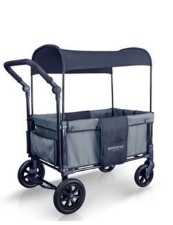 Wonderfold 2 Passenger Push Folding Stroller Wagon, with Canopy, Smoky Gray