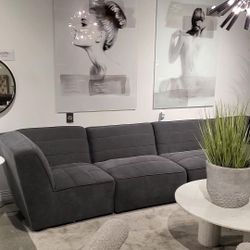 Grey Sectional Sofa - 6pc Modular Sectional With Ottoman