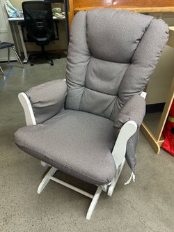 Storkcraft Premium Wood White Glider Rocker with Ottoman and Grey Cushions Nursery Daycare