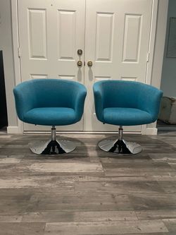 2 modern contemporary Turquoise Swivel Accent Chairs with Chrome base in Good shape - Non Smoking Home