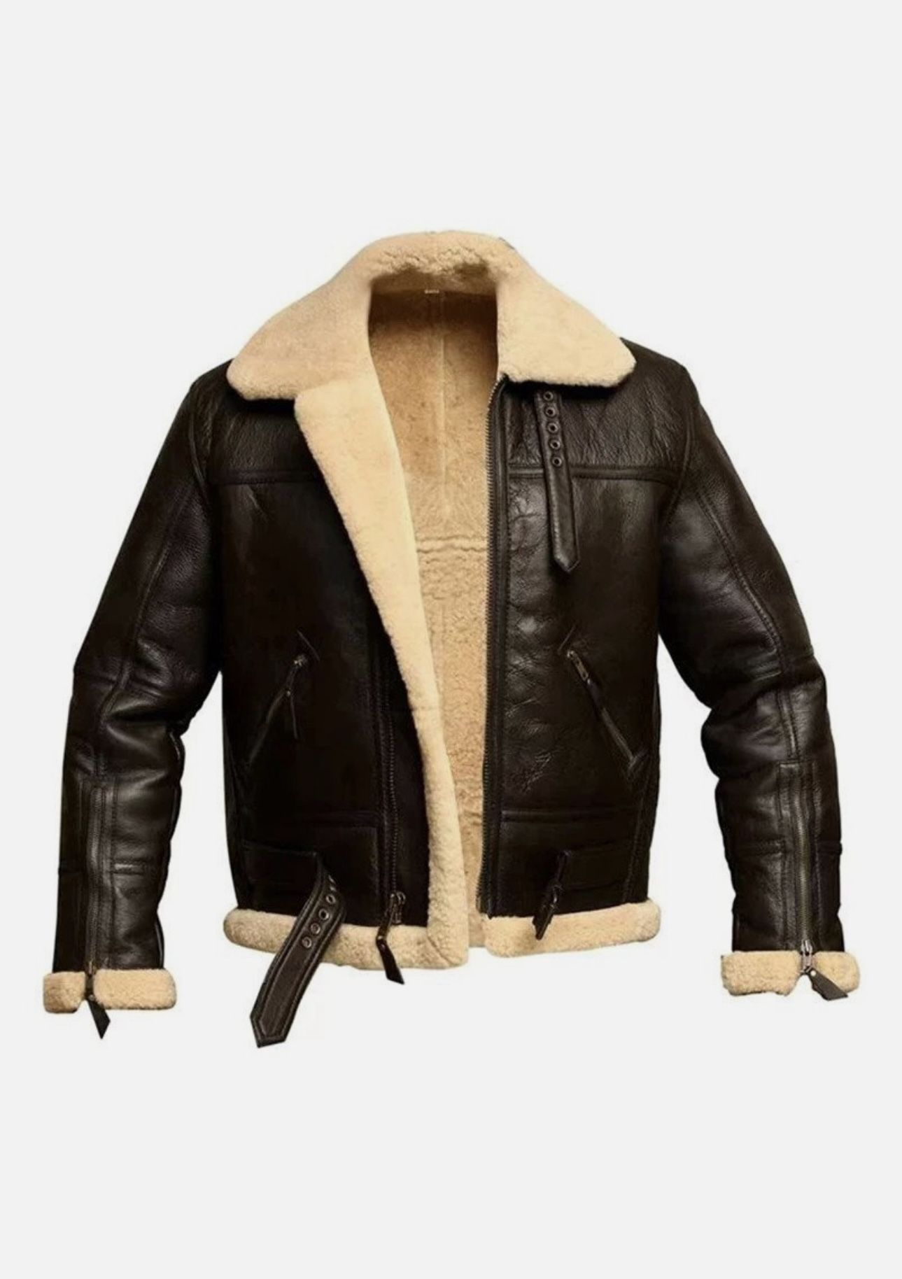 Men's PU Leather Jacket B3 Aviator RAF Faux SheepSkin Pilot Flying Coat 