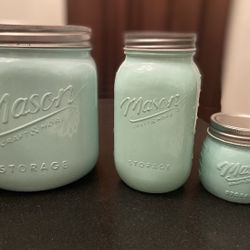 3 TURQUOISE MASON JAR CANISTERS- ALL FOR $40 