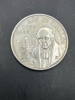 1953 Mexico Cinco Pesos Bicentennial of Miguel Hidalgo's Birth .720 Coin Silver