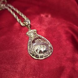 10k Gold Rope Chain & Money Bag Pendant 