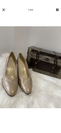 Salvatore Ferragamo Women Florence Beige Leather/ Snake s Heel Pump Shoes 10 B