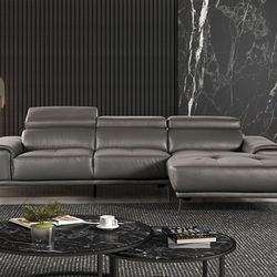 Brand New Grey Leather Modern Style Sectional Sofa
