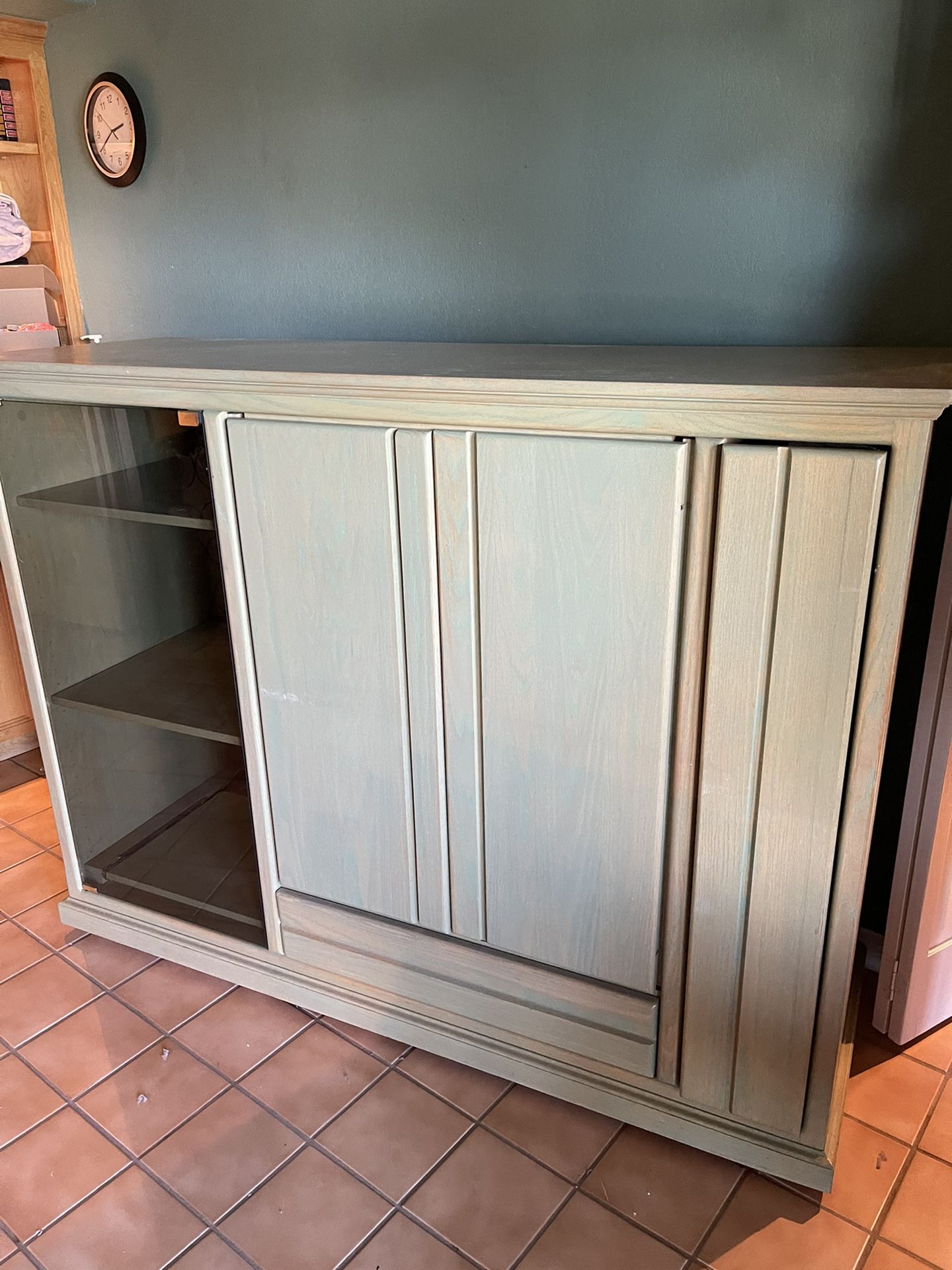 Pale Green Washed Entertainment Center