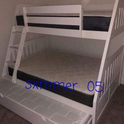 Bunk Bed Full Over Twin With Trundle With 3 Matress New Inside The Box 📦 Available In White Color Only Same Day Delivery 