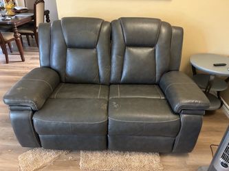 Gray Faux Leather Power Reclining Loveseat