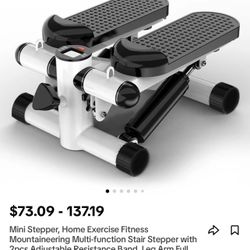 Mini Stepper, Home Exercise Fitness Mountaineering Multi-function Stair Stepper with 2pcs Adjustable Resistance Band, Leg Arm Full Body Workout Steppe