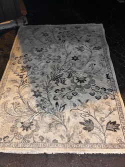 Gray Floral Area Rug with Fringe
