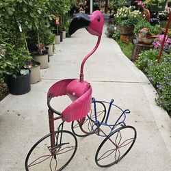 Metal Flamingo Plant Stand (Yard Art) Clay Pots, Planters