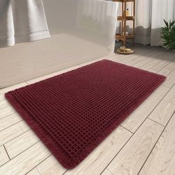 Upgraded Waffle Bath Mat, Super Absorbent Non Slip Bath Mats for Bathroom Floor, Machine Washable Bathroom Rugs with Tassels, Rubber Backed Bathroom 