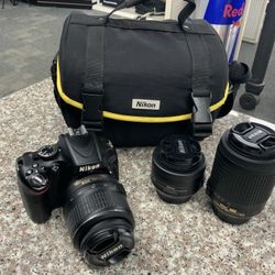 Nikon D5100 Camera With 3 Lenses And Carry Case 