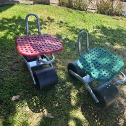 2Garden Rolling Work Seat Stool, Iron Cart with 2 Wheels, Garden Tool for Field,

