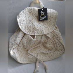 New Draw String Backpack Bag Ivory Lace Fabric by Art Class