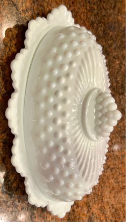White hobnail milk glass