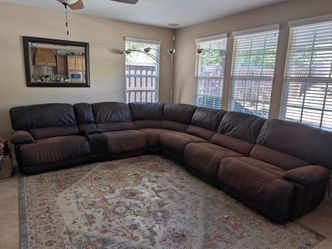 7 piece Large Brown Leather Sectional Sofa with Recliners