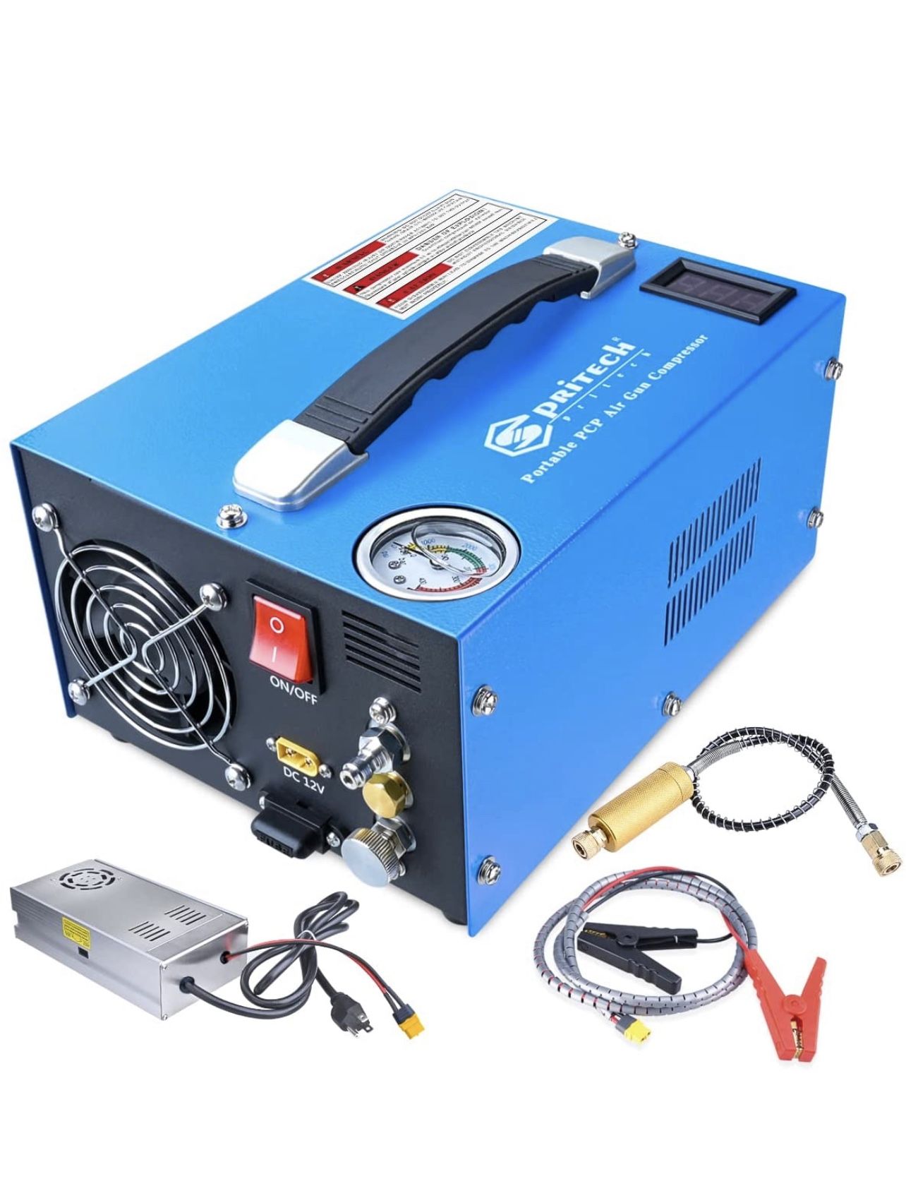 Spritech PCP Air Compressor, Portable 4500Psi/30Mpa, Water/Oil-Free, PCP Rifle/Pistol and Paintball Tank Air Pump, Powered by 12V Car DC or Home 110V