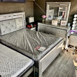 Queen LED 4 Piece Bedroom Set Mattress Included!